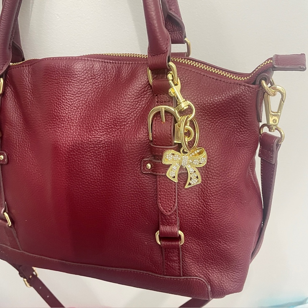 Ora Delphine Adele Burgundy Leather Satchel Bag Fall Color - Picture 5 of 14